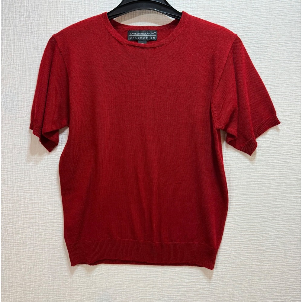 Lauren‎ Alexandra Collection Red Short Sleeve Knit Sweater Top Women's Medium